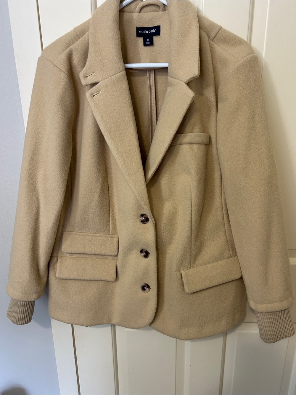 Studio Park Beige Tailored Wool-Blend Blazer Jacket